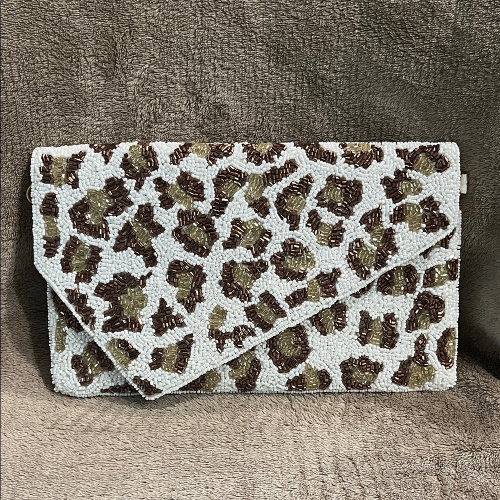 Leopard Beaded Clutch
